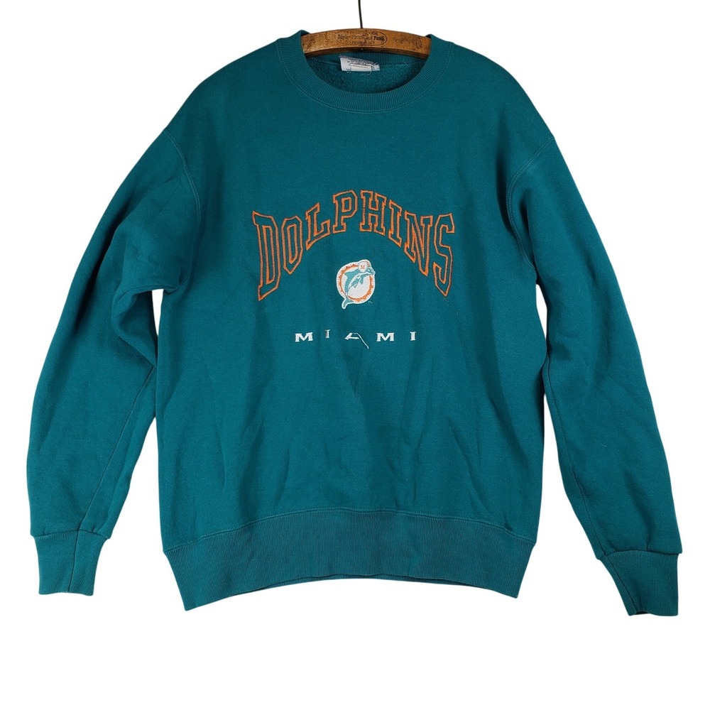 Vintage Lee Sport Miami Dolphins Sweatshirt Teal Embroidered Mens Medium USA